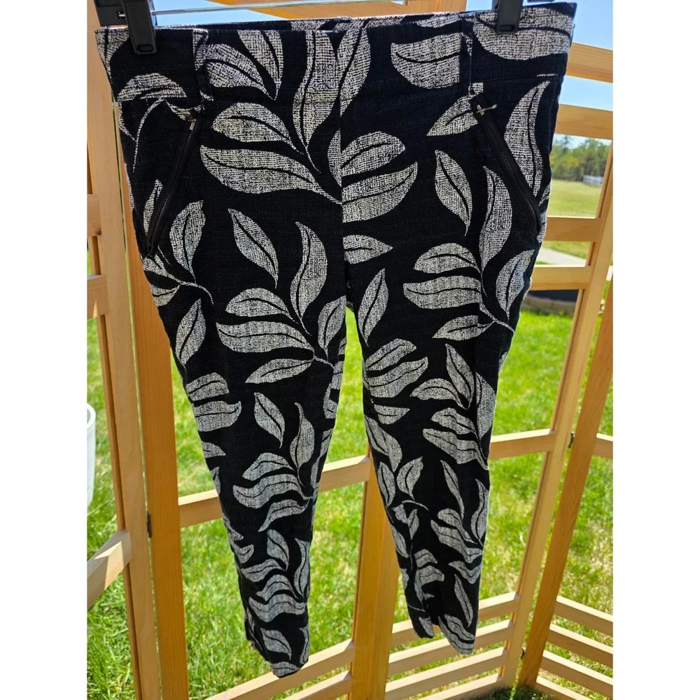 Women's sz 15 W Slim Cartonnier Anthropologie Charlie Trouser Pants Leaf Print